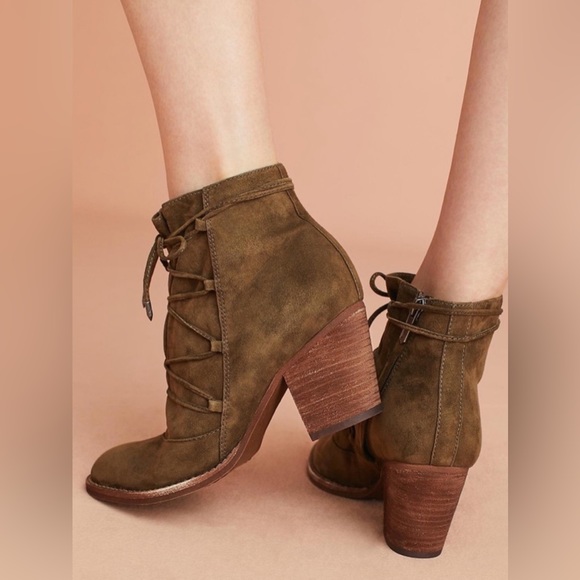 Sam Edelman Moss Green Leather Suede Millard Boho Ankle Booties Size 8.5 - Picture 3 of 10
